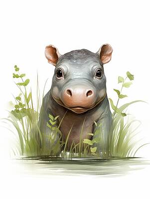 Portrait Painting - Baby Hippo by Land of Dreams