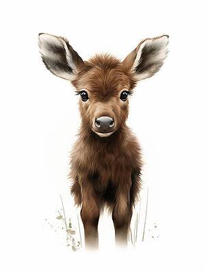 Wall Art featuring the painting Baby Moose by Land of Dreams