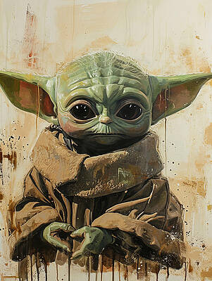 Portrait Painting - Baby Yoda - Grogu by Land of Dreams