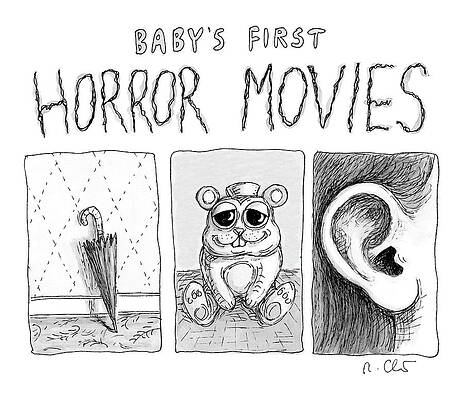 Stuffed Animal Wall Art featuring the drawing Baby's First Horror Movies by Roz Chast