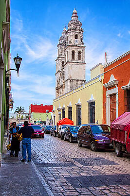 Wall Art featuring the photograph Back Street Activities, Campeche, Mexico by Tatiana Travelways