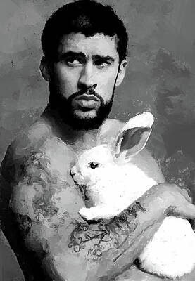 Expression Wall Art featuring the digital art BAD BUNNY - BAILE INoLVIDABLE RABBIT BW by Gradify Creations