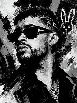 Stylish Portrait with Bunny Motif Digital Art