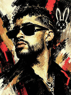 Stylish Portrait with Bunny Symbol Digital Art