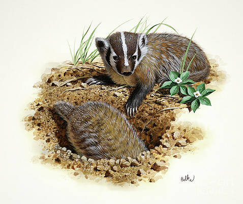 Nature Wall Art featuring the painting Badger by Don Balke