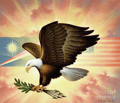 Bald Eagle With American And Marshallese Flags Print
