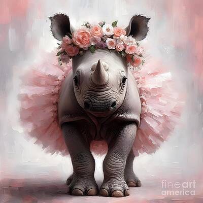 Wall Art featuring the ai art Ballerina Rhino by Lucia Stewart