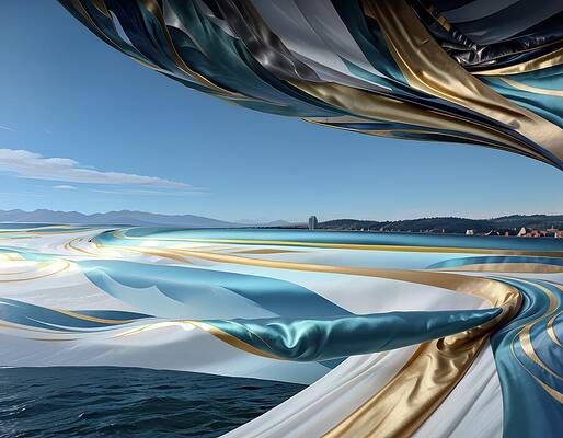 Swirling Fabric Over Pristine Ocean Digital Art