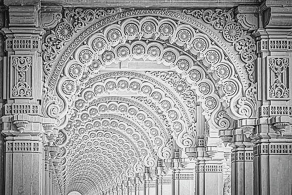 Wall Art featuring the photograph Hindu Temple Arches BW by Susan Candelario