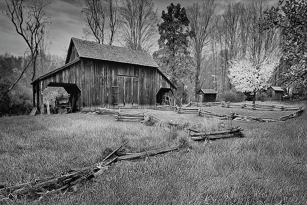Country Photograph - Barn And Sheds BW by Susan Candelario