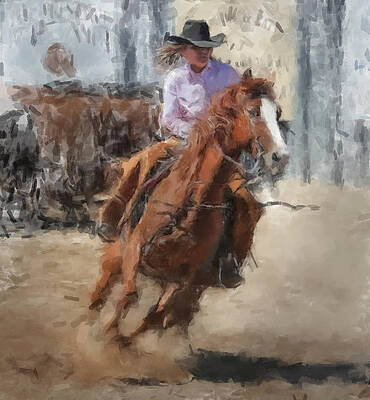 Wall Art featuring the painting Barrel Racing by Gary Arnold