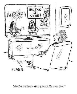 Near Wall Art featuring the drawing Barry With The Weather by David Sipress