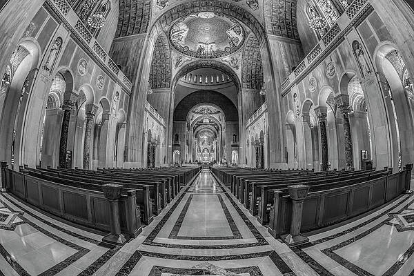 Wall Art featuring the photograph Basilica Of The National Shrine Of The Immaculate Conception BW by Susan Candelario