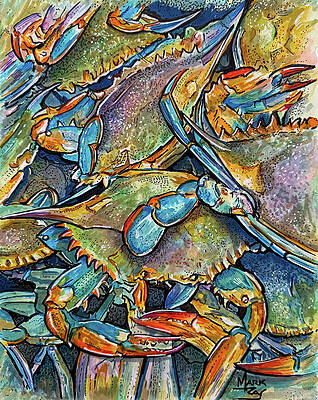 Colorful Blue Crabs Cluster Print