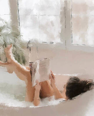 Wall Art featuring the painting Bath And Book by Gary Arnold