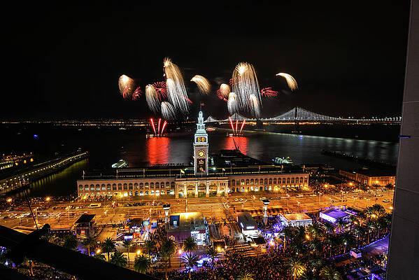 Wall Art featuring the photograph Bay Lights Fiireworks by Louis Raphael