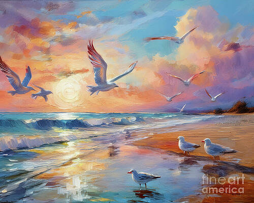 Beautiful Wall Art featuring the ai art Beach Flight by Macro Abundance