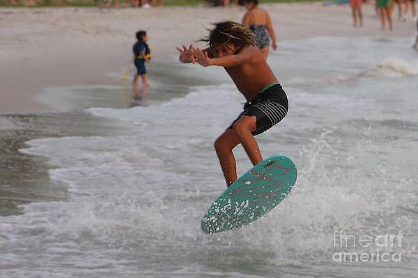 Action Wall Art featuring the photograph Beach Skimboarding Action 3452 by Donn Ingemie