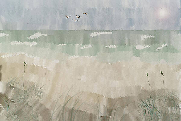 Wall Art featuring the mixed media Beach View With Birds by Alison Frank