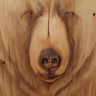Bear Face on Tree Trunk Wall Art