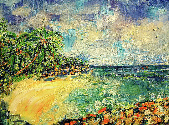 Tropical Beach with Palm Trees Wall Art