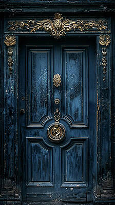 Architecture Wall Art featuring the photograph Beautiful Antique Blue And Gold Door by Printed View