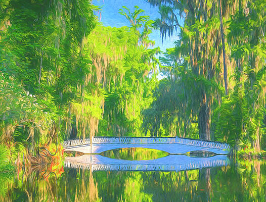 Reflection Wall Art featuring the painting Beautiful Southern Garden Bridge by Dan Sproul