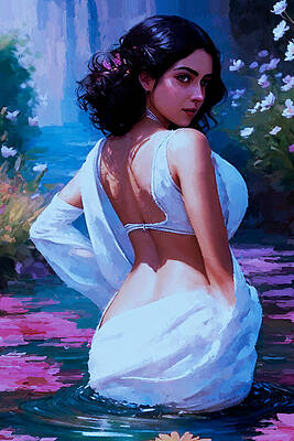 Woman Digital Art - Beauty Amidst Foliage by Gradify Creations