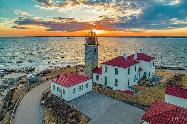 Seascape Photograph - Beaver Tail Lighthouse by Veterans Aerial Media LLC