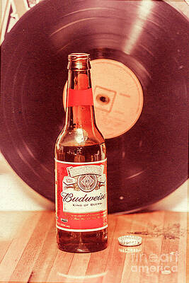 Vintage Beer and Vinyl Setup Wall Art