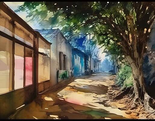 Architecture Wall Art featuring the digital art Behind The Shops by Eris And AI