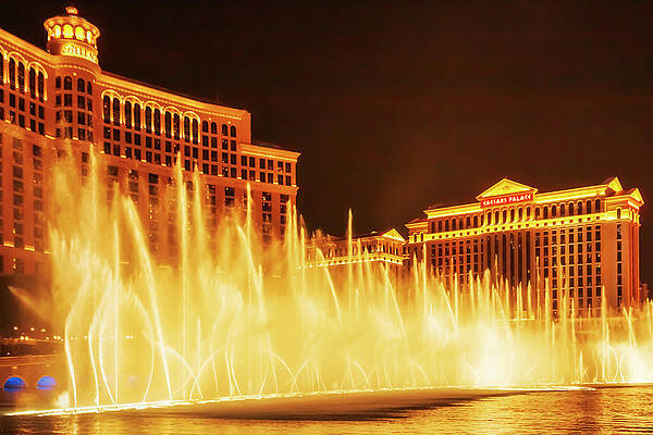 Wall Art featuring the photograph Bellagio Fountains At Night by Tatiana Travelways