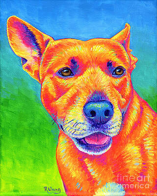 Rainbow Painting - Fluorescent Orange Dog by Rebecca Wang