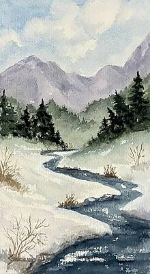 Snowy Mountain Landscape Painting