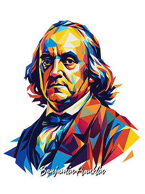 Motivational Digital Art - Benjamin Franklin #2 In WPAP Pop Art by Vector Artnesia