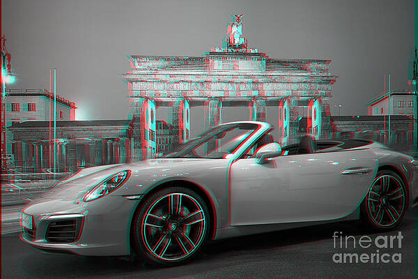 Vibrant Photograph - Berlin Bw - Porsche Car Anaglyph 3D by Stefano Senise