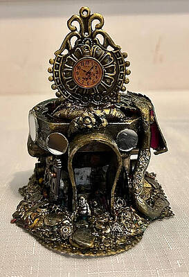 Intricate Miniature Clock Tower Sculpture Wall Art