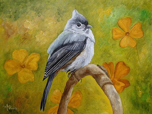 Wildlife Painting - Big-Eyed Tufted Titmouse by Angeles M Pomata