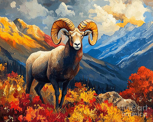 Wall Art featuring the ai art Big Horn Colorado Sheep by Ted Clifton