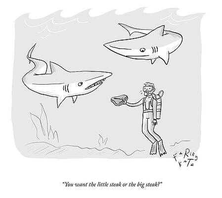 Meat Drawing - Big Steak Little Steak by Farley Katz