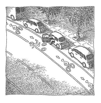 Whimsical Wall Art featuring the drawing Bike Lane Follies by John O'Brien