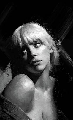 Black And White Digital Art - Billie Eilish - Hit Me Hard And Soft by Gradify Creations