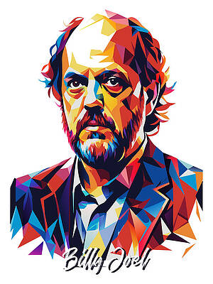 Vibrant Wall Art featuring the digital art Billy Joel #2 In WPAP Pop Art by Vector Artnesia