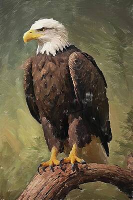 Wildlife Digital Art - Bird Painting Of A Bald Eagle In A Tree Branch by Nature Oil Painting