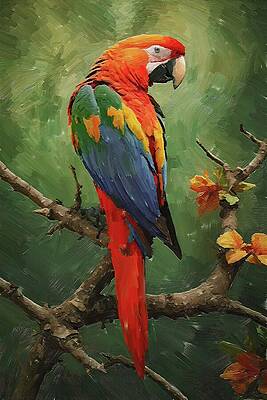 Wildlife Digital Art - Bird Painting Of A Parrot In The Tree Branch by Nature Oil Painting