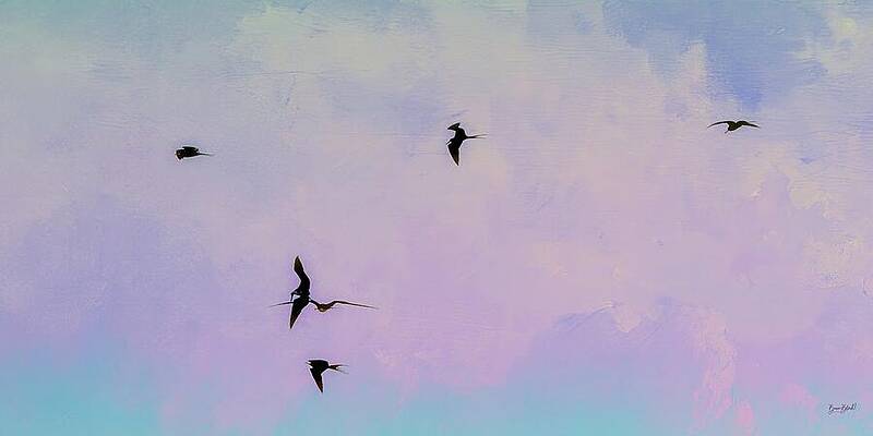 Birds Soaring in Pastel Sky Digital Art
