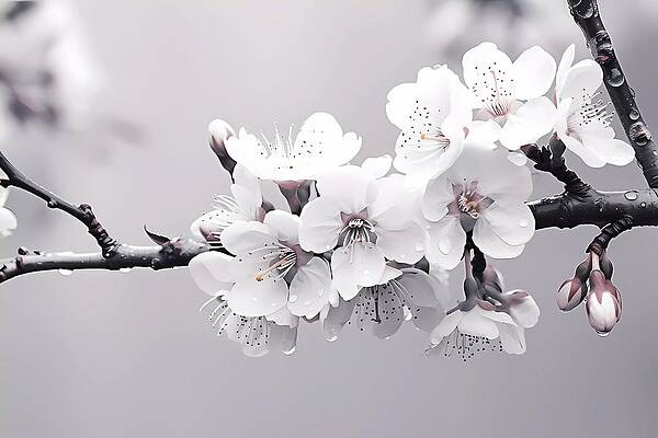 Vintage Digital Art - Black And White Film Photography Of Sakura Blossoms In Japan No 2 by Andre Petrov