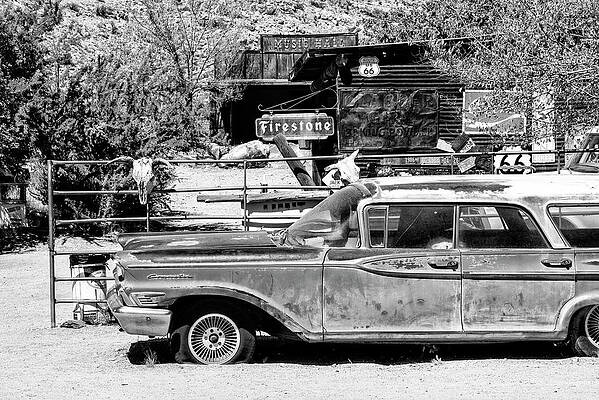 Arizona Wall Art featuring the photograph Black Arizona Series - Route 66 Old Car by Philippe HUGONNARD