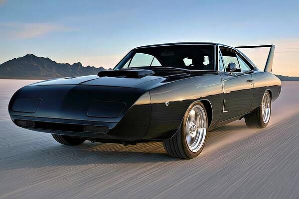 Classic Black Muscle Car at Sunset Wall Art