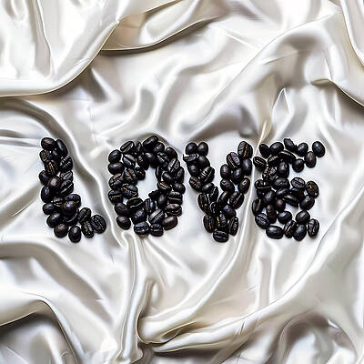 Wall Art featuring the digital art Black_coffee_beans_as_word_Love_on_white_silk_background_1 by Andre Petrov